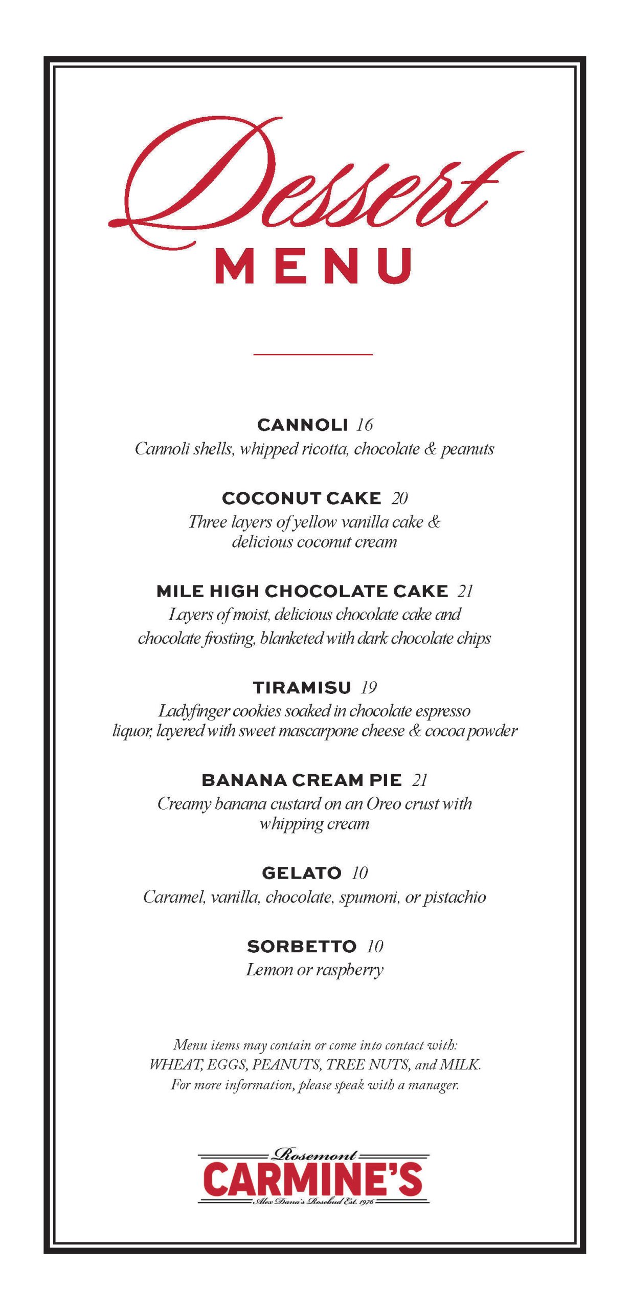 Carmines Rosemont Dessert 8 28 26
