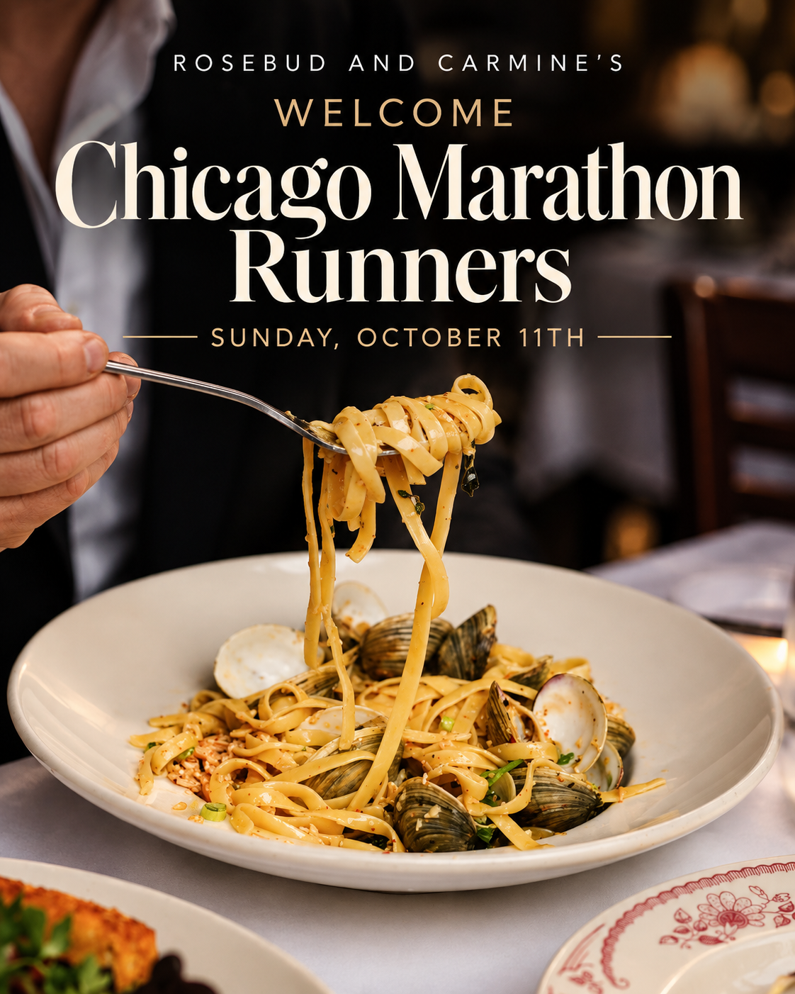Rosebud and Carmine’s welcome Chicago Marathon runners on Sunday, October 11, with an Italian pasta dish